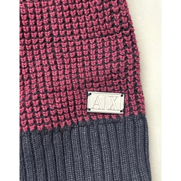 Armani Exchange Sweater Burgundy Red Navy Blue Knit Hoodie A|X Size XSmall - Picture 2 of 4